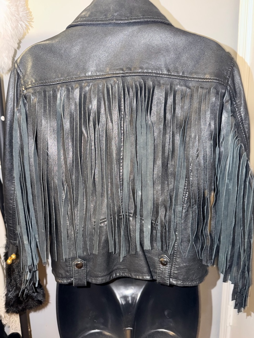 Superdry Black Leather Fringe Moto Jacket - Women